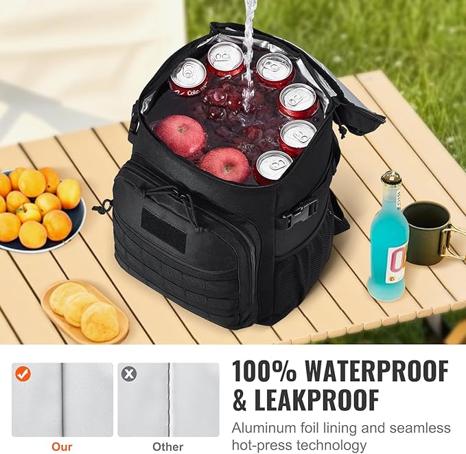 VEVOR Tactical Backpack Cooler, 25L Lunchbox for Work Insulated Leakproof with MOLLE, Lunch Cooler Box with Storage Bags, Lunch Bags Soft Cooler for Office, Picnic, Hiking, Beach, Camping