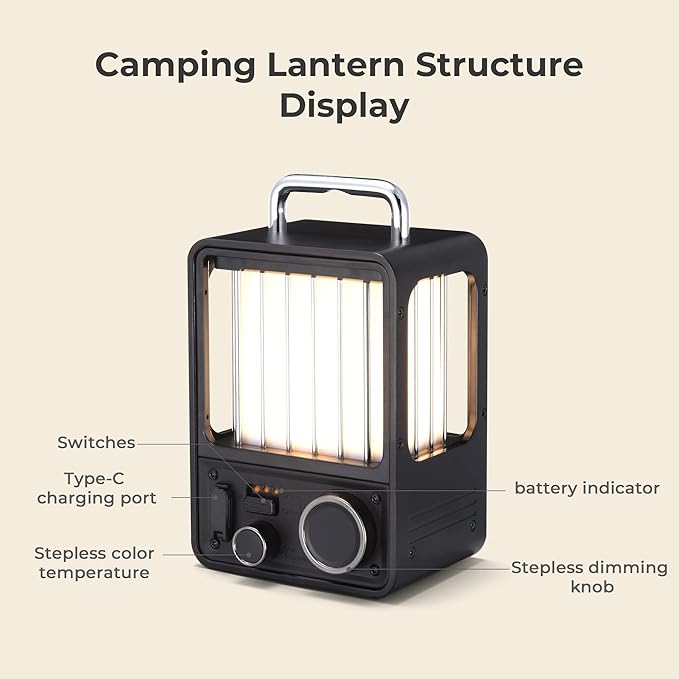 FLEXTAILGEAR LED Camping Lantern Rechargeable,Progressive Light Modes,Vintage Camping Light,IPX5 Waterproof Portable Rechargeable Lantern for Patio,Hiking,Camping,Bedroom
