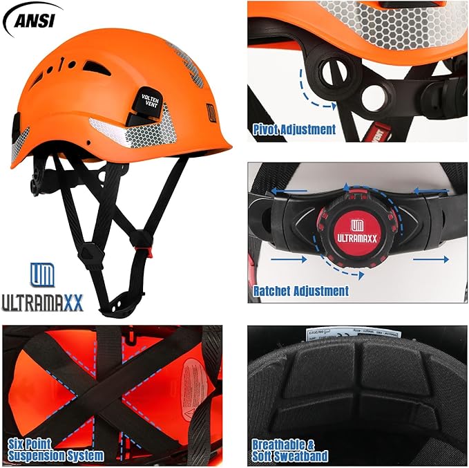 Safety Helmet Hard Hat, ANSI Z89.1 Approved Lightweight Vented Work Helmet, 6-Point Adjustable Ratchet Suspension Hardhat Ideal for Industrial and Construction