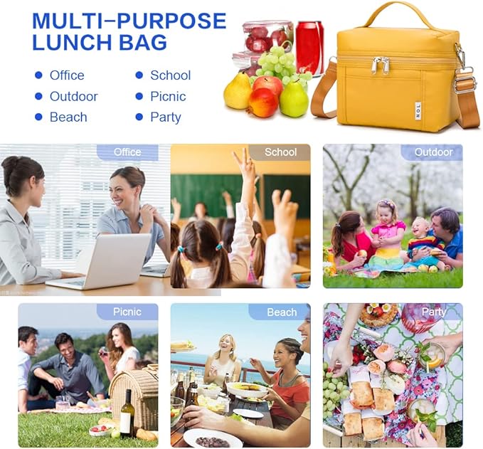 NOL Natural Organic Lifestyle Insulated Lunch Bags for Women Cooler Bag Lightweight Nylon Waterproof Lunch Box For Work (Mustard, Small)