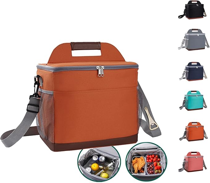 24-Can Insulated Lunch Bag for Women & Men - Large Soft Cooler Box with Leakproof Design, Lightweight Thermal Tote for Work, Travel, Picnic, Camping (Orange)