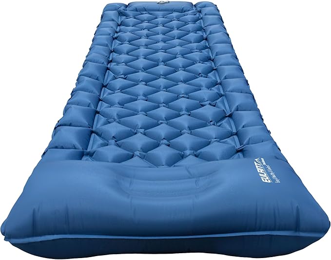 Single Sleeping Pad for Camping, Ultralight Inflatable Sleeping Mat with Pillow and Built-in Foot Pump, Portable Camping Mattress for Tent, Backpacking, Hiking, Traveling (Single,Blue)