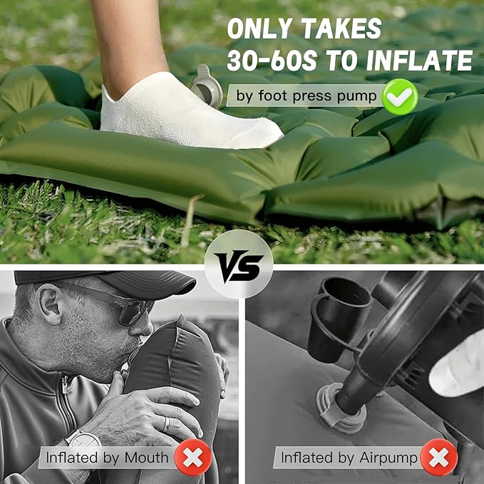 Ultralight Inflatable Sleeping Pad with Built-in Pump, Waterproof, Tear-Resistant, for Camping, Hiking, Backpacking, Outdoor Travel (Olive Green)