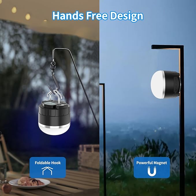 Rechargeable LED Camping Lantern 1000LM, TOHETO Portable Hanging Tent Light with RGB Color Changing, Magnetic Base, Waterproof Emergency Hanging Light for Hurricane, Power Outages, Home, Hiking -Black