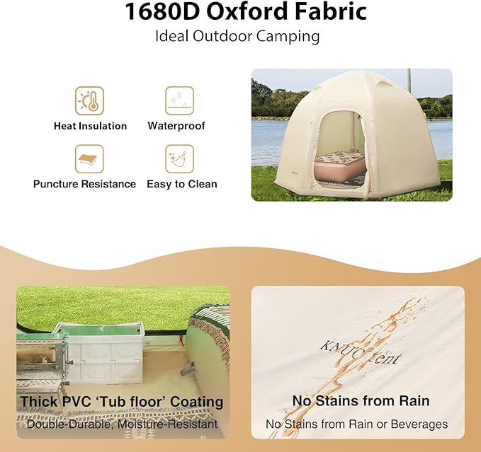 2025 Upgraded 100% Waterproof Inflatable Camping Tent, Large Blow-Up Air Tent, No Assembly Needed Luxury Glamping House, Oxford Fabric