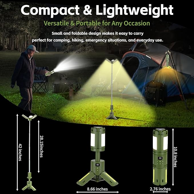 Rechargeable Camping Light 14000mAh, Telescoping Light Camping Lantern 6000LM, Waterproof Magnetic Camping Essentials, Dimmable, Foldable, Multi-Mode for Outdoor, Emergency, Hiking, Car Repair