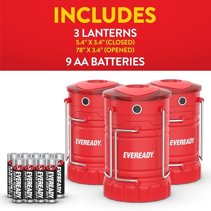 Eveready ALCL31 Collapsible LED Lanterns, 350 Lumens, 3 Pack, Collapsible Lantern with 4 LED Light Modes
