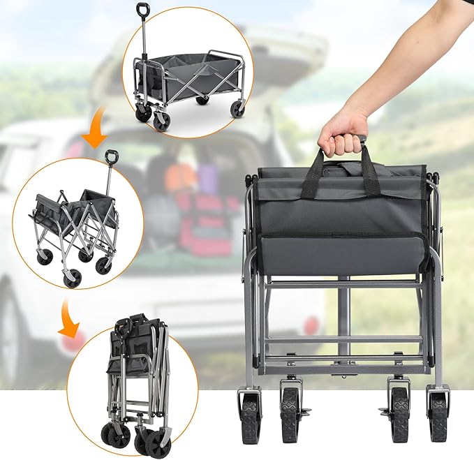 Collapsible Beach Wagon with Big All-Terrain Wheels for Sand, Grocery Shopping, Park Picnic, Camping, Beach Trip