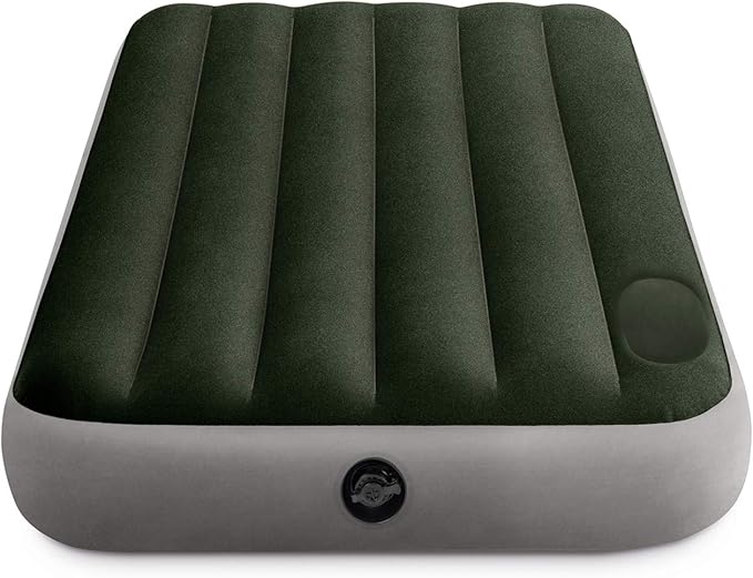 Intex 64761E Dura-Beam Standard Downy Air Mattress: Fiber-Tech – Twin Size – Built-in Foot Pump – 10in Bed Height – 300lb Weight Capacity
