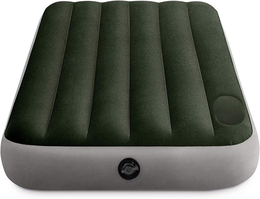 Intex 64761E Dura-Beam Standard Downy Air Mattress: Fiber-Tech – Twin Size – Built-in Foot Pump – 10in Bed Height – 300lb Weight Capacity