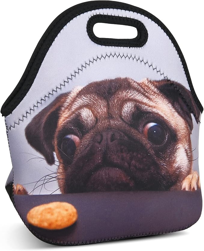 Violet Mist Cute Neoprene Lunch Bag Women Insulated Reusable Lunch Box Thick Pug lunchboxes Bags Thermal Dog Lunchbags Lightweight Food Handbags Container Picnic Outdoor Thanksgiving Christmas Gifts