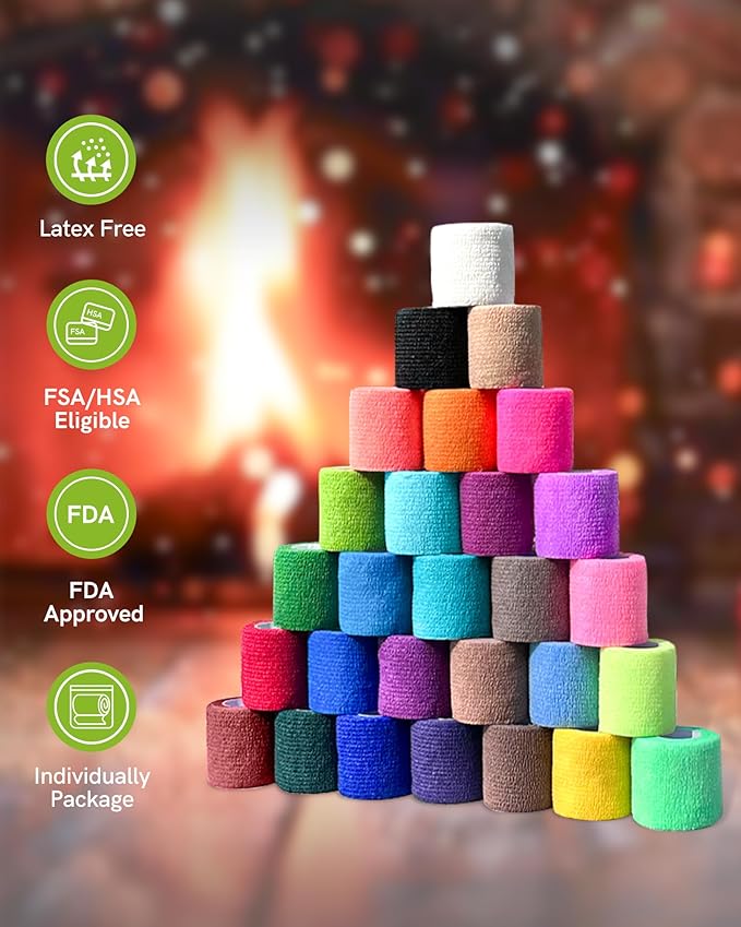 FriCARE Self Adhesive Bandage Wrap, Medical Tape in First Aid Kit, Cohesive Bandages for Wounds Sport Vet, FSA/HSA Eligible, 2 Inches X 5 Yards 6 Rolls, Cerulean Blue