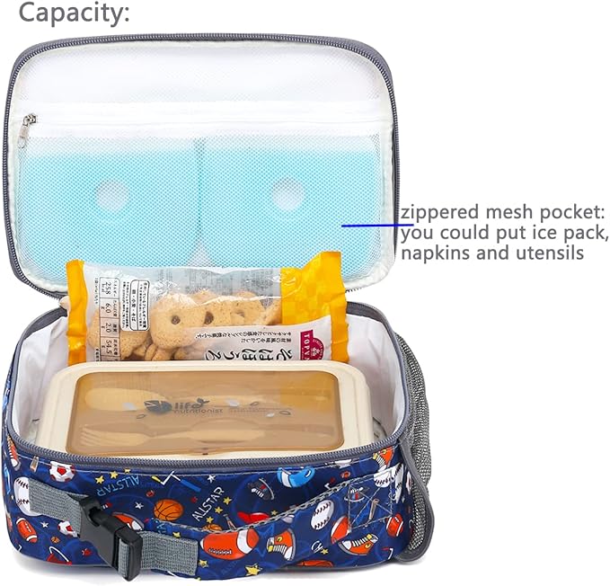 FlowFly Kids Lunch box with buckle Insulated Cooler Back to School Thermal Meal Tote Kit for Girls, Boys (Rugby)