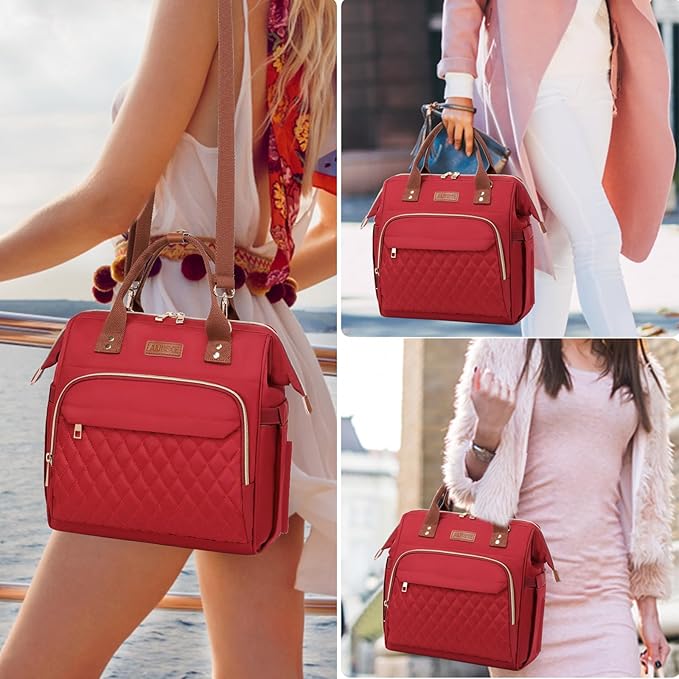 AIJIEKE Lunch Bag for Women, Large Lunch Box for Work Insulated Lunch Bag, Adult Leak Proof Lunch Tote Cooler Bag with Side Pockets & Adjustable Strap, Lunch Purse for Picnic Beach Hiking, Red