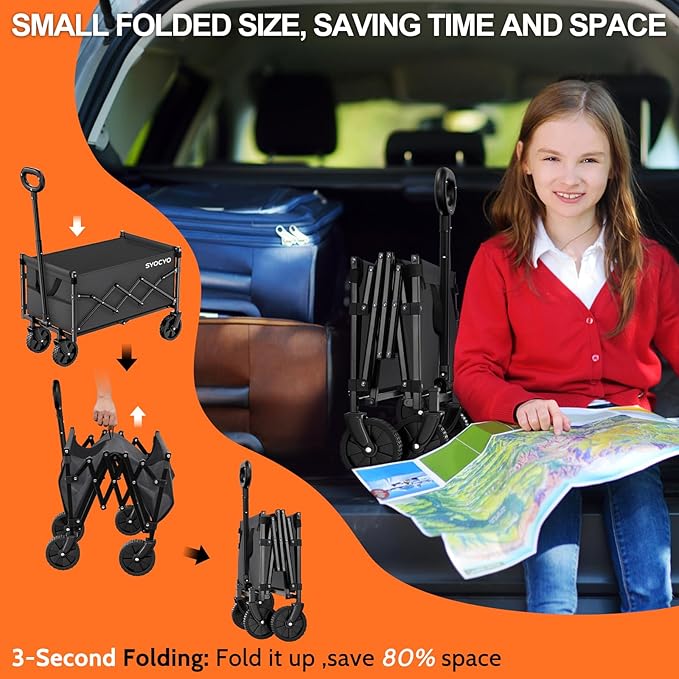 Collapsible Wagon Cart 360lbs Beach Foldable Wagon Lightweight & Portable Folding Utility Grocery Shopping Carts with Wheels for Shopping Sports Garden Camping Grey