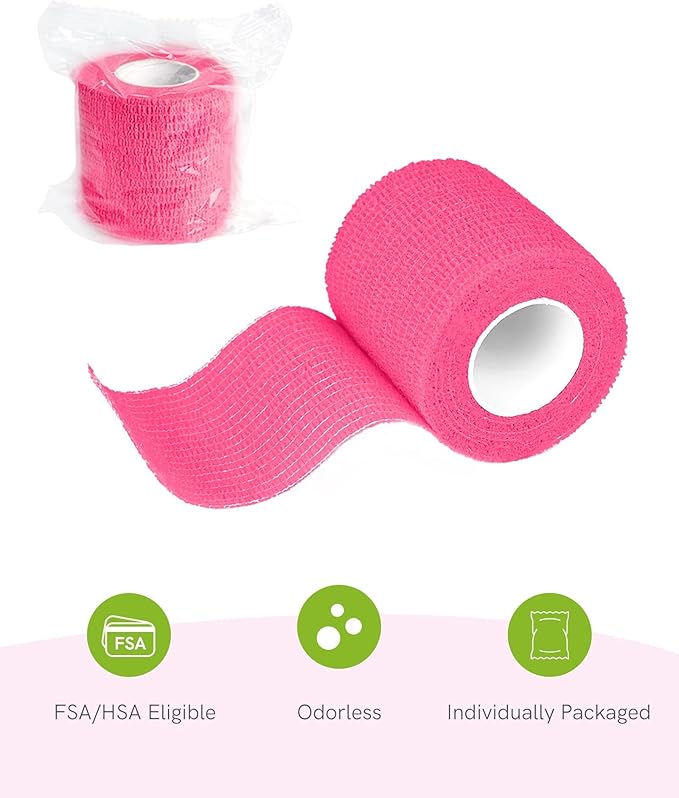 FriCARE Self Adhesive Bandage Wrap, Medical Tape in First Aid Kit, Cohesive Bandages for Wounds Sport Vet, FSA/HSA Eligible, 2 Inches X 5 Yards 6 Rolls, Pink