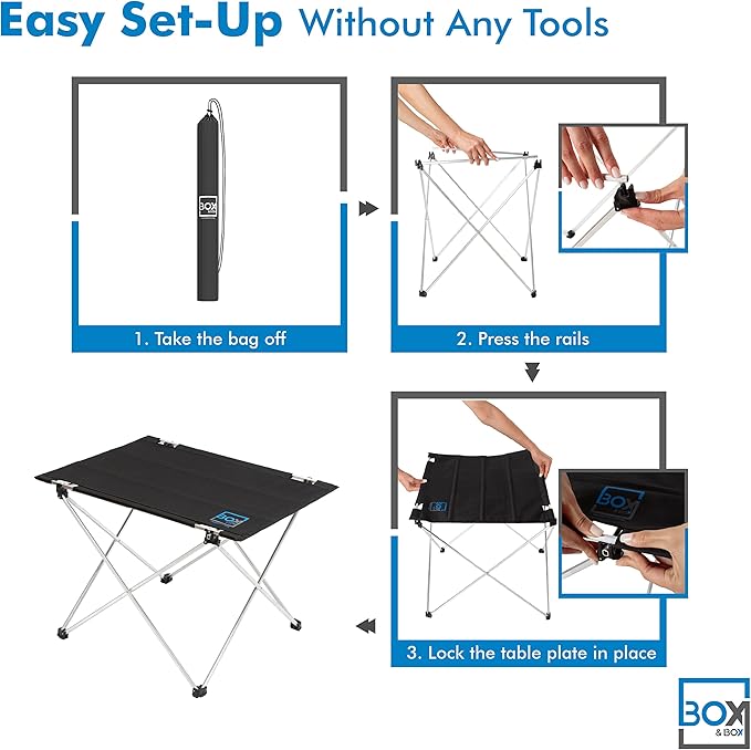 Box & Box Fabric Folding Table with Travel Bag | Portable Folding Camping Table for Outdoor, Beach, Picnic & Kitchen Use (Green, 29 x 21.6 x 19)