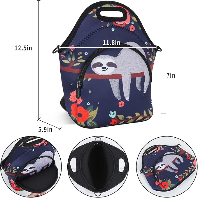 Violet Mist Neoprene Insutated Lunch Bag with Pocket Shoulder for Women Cute Animal Cartoon Lunch Box Resuable Waterproof LunchBag Tote with Zipper Food Container Gift for Men Adult Work Picnic Travel