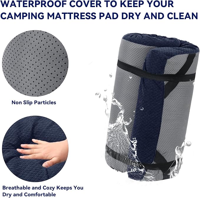 HOMBYS Memory Foam Camping Mattress Pad,Portable Sleeping Pad for Adult,Waterproof Cot Mattress,Roll Up Floor Mattress,Foldable Backpacking Travel Bed for Hiking,Guest Bed