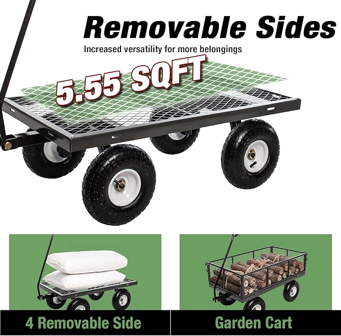 900Lbs Heavy Duty Steel Wagon Garden Carts, Utility Pullable with Removable Folding Sides, All Terrain Wagons for Outdoor, Garden, Farm, Yard, 43" x 21"x 21" inch, Grey
