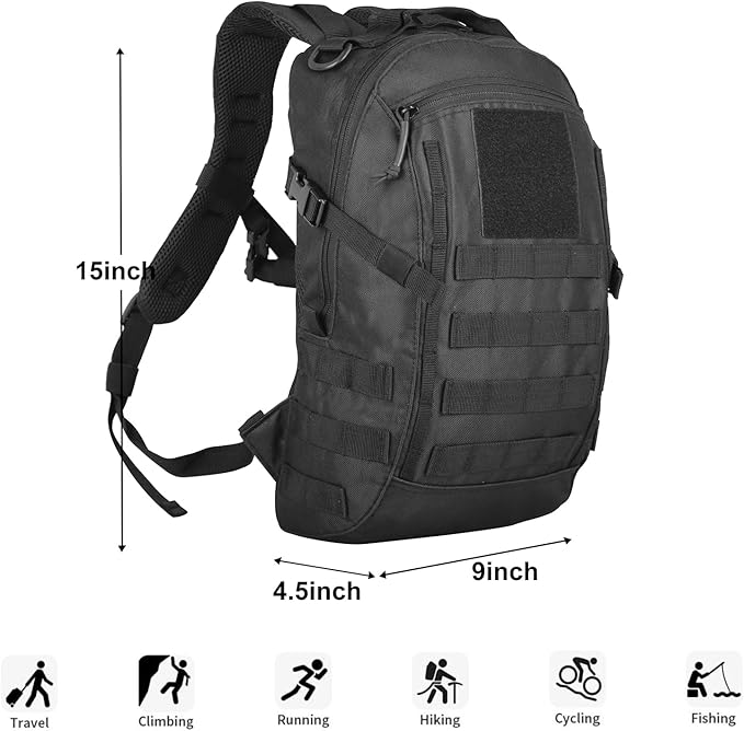 Small Tactical Backpack Military Daypack 12L Molle Bag Rucksack Army Daypack for Outdoor,Hiking,Camping,Travel (Black)