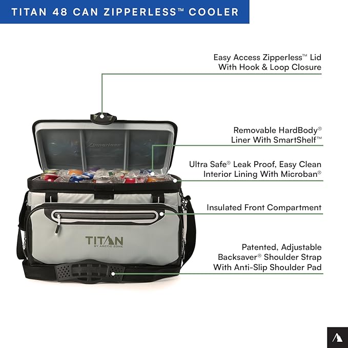 Arctic Zone Titan Deep Freeze Cooler - Zipperless Hardbody Cooler - Small & Large Capacity- Beach & Camping Cooler - Deep Freeze Insulation, HardBody Liner, and SmartShelf