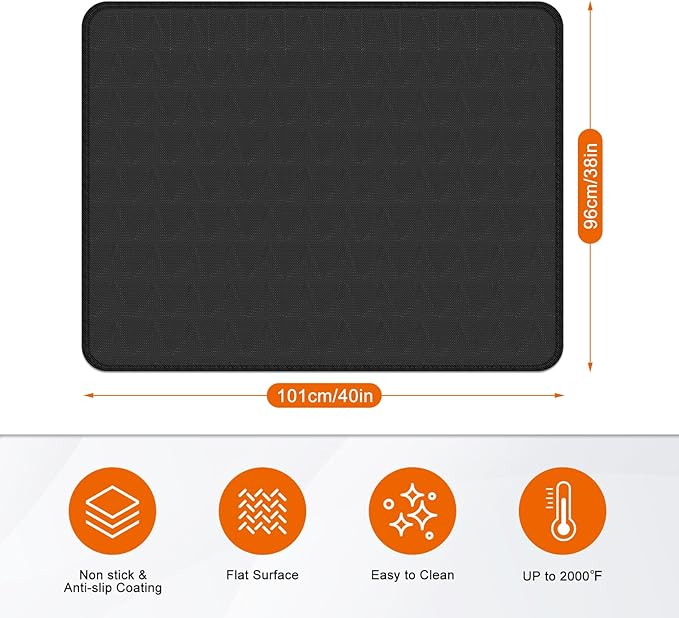 Cook's Aid Large Under Grill Mat for Outdoor Grill,0.35" Thick Double-Sided Fireproof Grill Pad,Indoor Fireplace/Fire Pit Mat,Oil-Proof Waterproof BBQ Protector for Decks and Patios (38"x40")