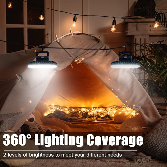 Portable Camping Fan with LED Lantern XTAUTO USB Rechargeable Waterproof Tent Fan with Hanging Hook Magnet Survival Kits for Indoor Outdoor Hiking Car Office Desk Outdoor Emergency Power Outage 2-pack