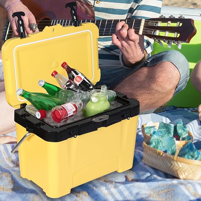 YELLOW JACKET 27 Quart Ice Cooler, Portable Ice Chest Hard Cooler Box with Retention Insulation and Heavy Duty Handle for Camping, Picnic, Beach, Drink, Beverage, Fishing