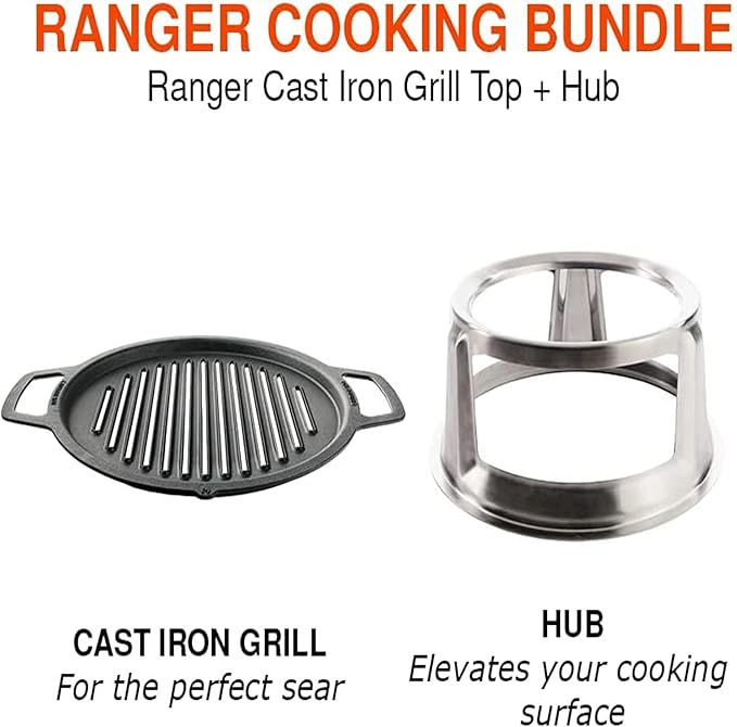 Solo Stove Ranger Grill Top and Hub, Cast Iron Cooktop with Stainless steel Hub for 6.5” Elevation, Addition for Ranger Fire Pit, Weight: 15lbs, Diameter: 14.25"