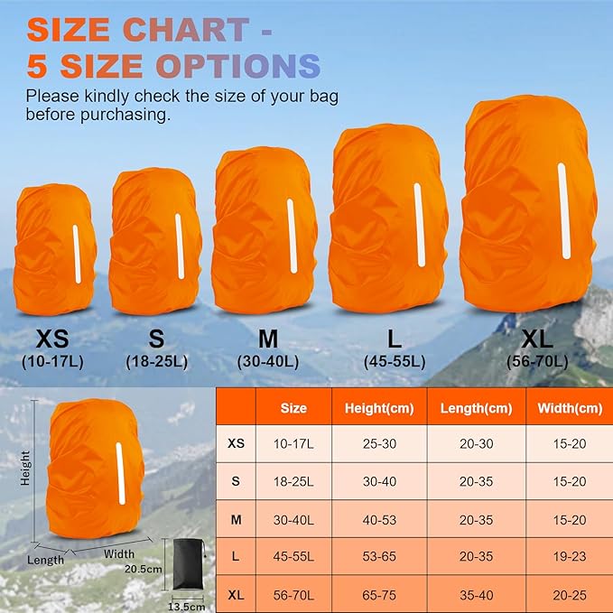 LAMA 2 Pack Waterproof Rain Cover for Backpack, Reflective Rucksack Rain Cover for Anti-dust/Anti-Theft/Bicycling/Hiking/Camping/Traveling/Outdoor Activities (1 Pcs Black + 1 Pcs Orange, L)