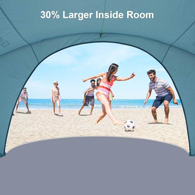 Gorich Beach Tent Sun Shelter with UPF50+ UV Protection for 3-6 Person, Lightweight & Portable Beach Shade Canopy with 2 Zippered Doors, Easy Setup Family Beach Umbrella