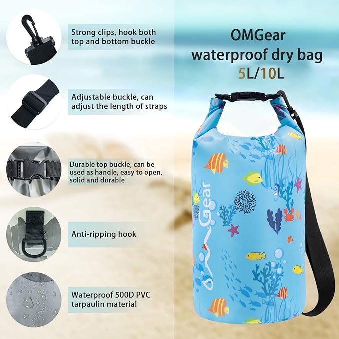 OMGear Waterproof Dry Bag Backpack Phone Pouch 40L/30L/20L/10L/5L Floating Dry Sack for Kayaking Boating Outdoors Activities