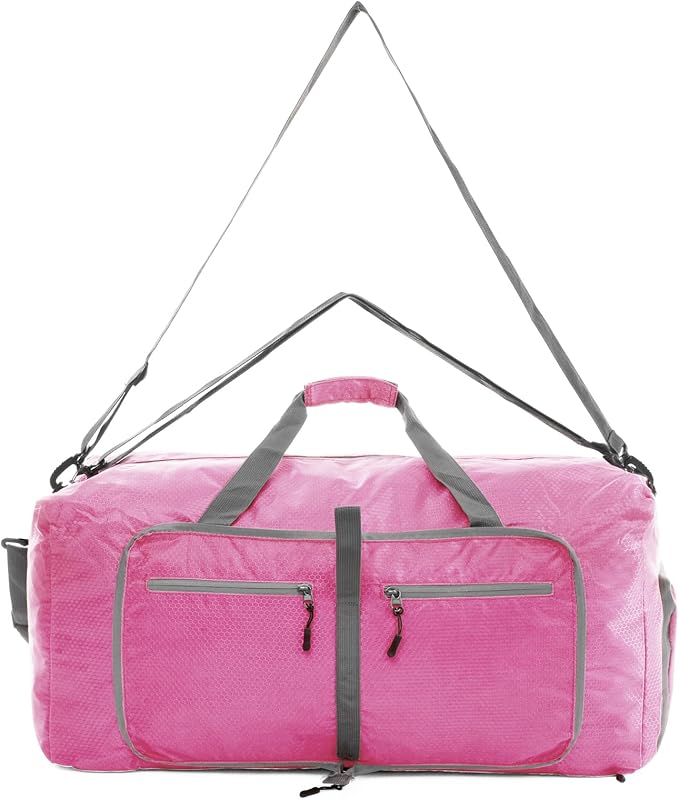 Dimayar Travel Duffle Bag for Men Women - Foldable Duffel Bag with Shoes Compartment - Overnight Bags Waterproof & Tear Resistant(85L,Pink)