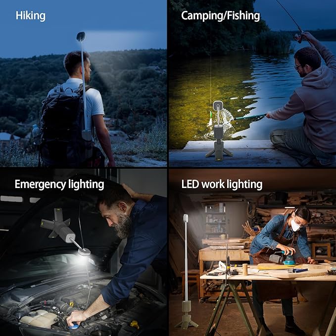 Camping Lantern, 14000mAh Rechargeable Telescopic Camping Lights Built-in Magnetic Stand with Speaker, Portable Waterproof Outdoor LED Flashlight for Emergency, Hiking, Camping, Fishing -Khaki