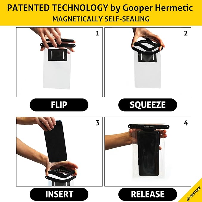 restube Waterproof Phone Pouch | IPX8 Case Fits Up to Max [6.9 Inches] - iPhone 14, 13, 12, 11, XS, XR, X, 8, 7 | Samsung S20, S10, S9 - Ideal for Swimming, Beach, Pool, Travel Black