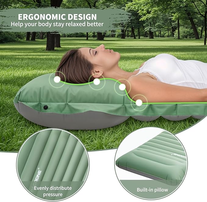 Extra Thick 4 Inch Camping Sleeping Pad, Splicable Ultralight Sleeping Pad with Pillow, Built-in Foot Pump, Lightweight Sleeping Mat for Camping Backpacking, Hiking, Tent (Green)