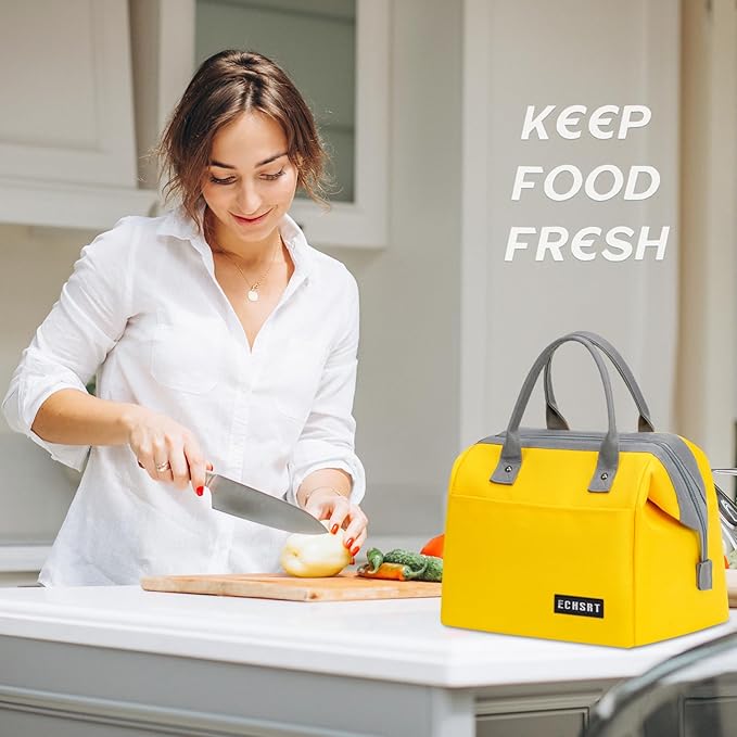 ECHSRT Large Insulated Lunch Bag for Women Men Leakproof Cooler Lunch Tote Bags for Work Travel Adult Thermal Lunchbox for Office -10L Yellow