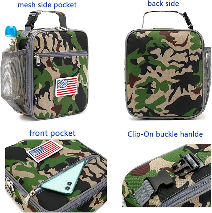 FlowFly Kids Lunch box Insulated Soft Bag Mini Cooler Back to School Thermal Meal Tote Kit for Girls, Boys,Flag