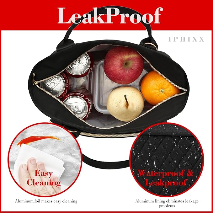 Lunch Bag Women Insulated Lunch Box for Adults - Leakproof Large Purse Lunch Tote Bags for Women with Adjustable Shoulder Strap Zipper Side Pockets for Work