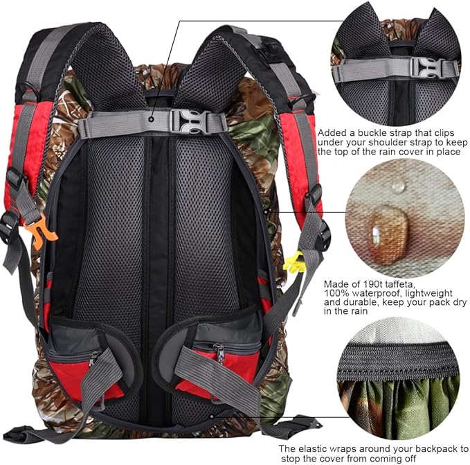 Waterproof Backpack Rain Cover with Anti Slip Buckle Strap for Camping, Hiking, Traveling, Hunting, Biking, 15-80L