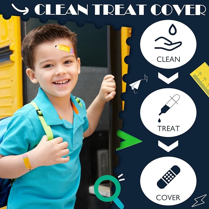 Geiserailie 60 Pcs Back to School Pencil Kids Bandages with Gift Box Self Adhesive Pencil Bandages for Minor Cuts Scrapes Fun First Aid Kit Graduation Gift First Day of School Classroom Party Supplies
