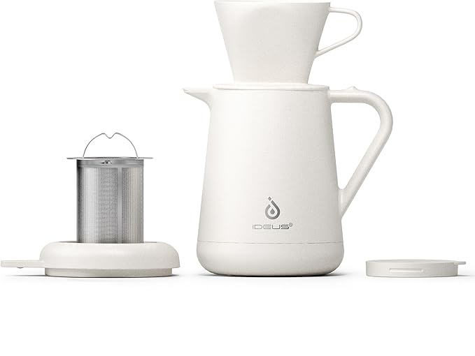 Ideus Insulated Pour Over Coffee Maker 20oz, Stainless Steel Coffee Pot Pour Over Set Camping Coffee Carafe BPA-Free with Dripper for Home, Office & Camping (White)