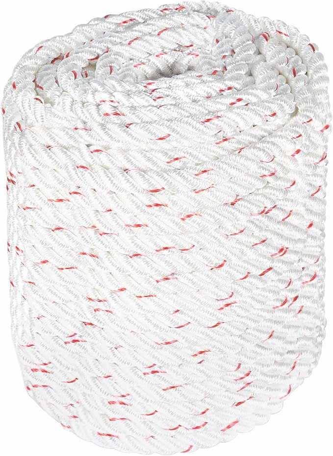 High Strength Braid Rope Pulling Rope Polyester Rope Multipurpose Bull Rigging 3/4 Inch x 100 Feet White Red