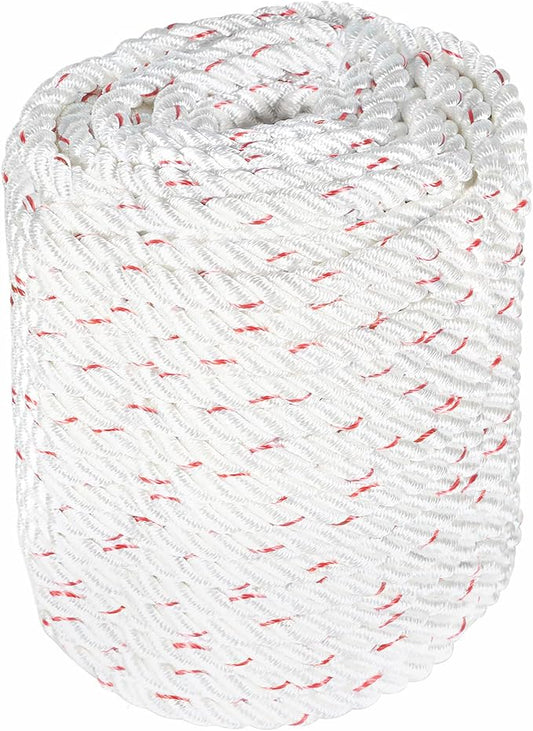 High Strength Braid Rope Pulling Rope Polyester Rope Multipurpose Bull Rigging 3/4 Inch x 100 Feet White Red