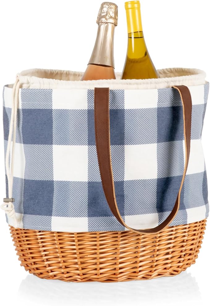 PICNIC TIME Coronado Canvas and Willow Basket Tote, Picnic Tote Bag, Beach Tote