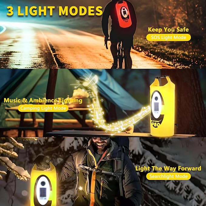 Solar Dry Bag Backpack 10L,Built-in Bluetooth Speaker & LED(4 Lighting Modes),Solar or USB Rechargeable,IP66 Waterproof Floating