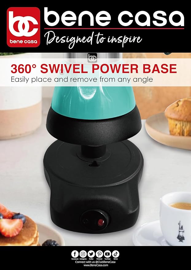 Bene Casa Teal Portable Electric Espresso Maker/Cafetera, 1-3 Cups/Shots (1, TEAL)