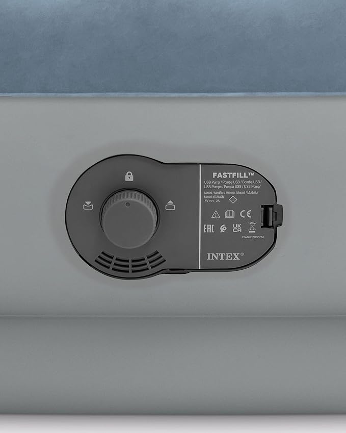 Intex 64159E Dura-Beam Plus Mid-Rise Air Mattress: Fiber-Tech - Queen Size - Built-in USB Electric Pump - 14in Bed Height - 600lb Weight Capacity