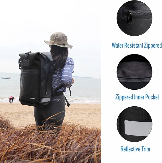 Waterproof Backpack Waterproof Bag Dry Bags 30L Roll Top Closure Travel Bags For Kayaking Camping Boating Hiking Beach (Black)